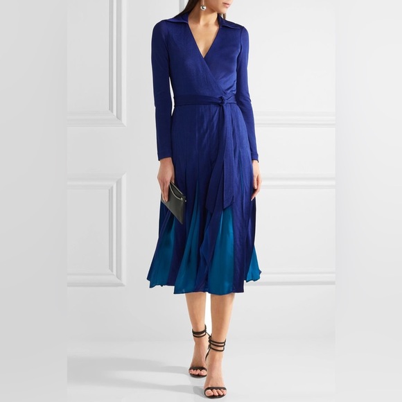 Diane Von Furstenberg Dresses & Skirts - DVF Diane von Furstenberg Stevie Silk Wrap Dress Blue Midi Long Sleeve 0 Wedding